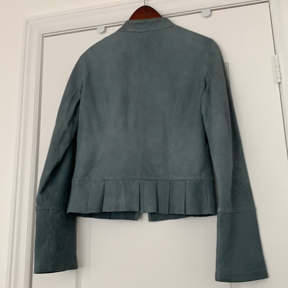💙NWOT 100% LEATHER JACKET ROBIN’s EGG BUTTER SOFT PEPLUM ZIP MANDARIN COLLAR🐦 - Picture 9 of 15